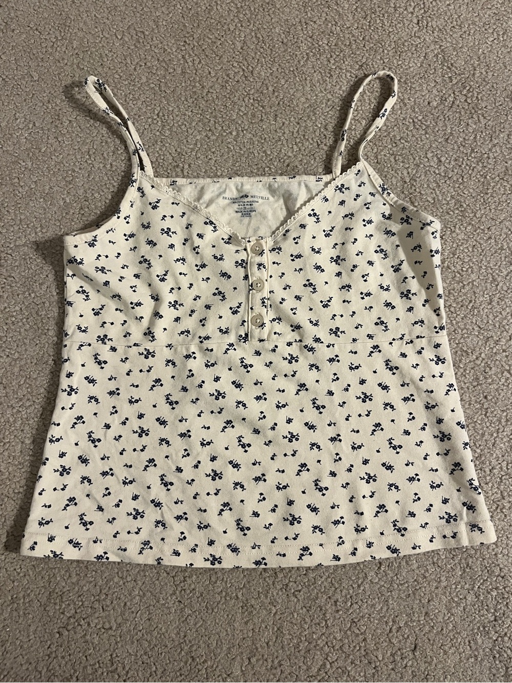 Brandy Melville Tiffany Top Cami in Cream with Navy Floral Print